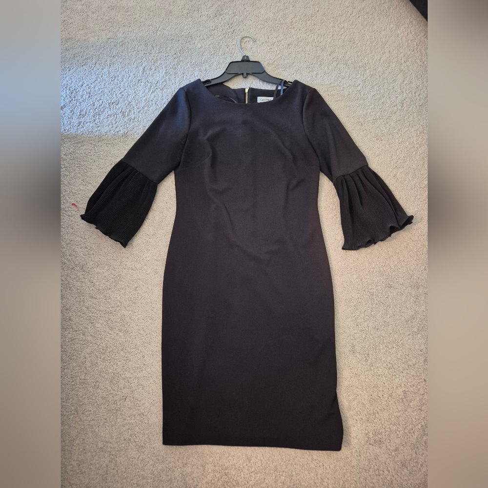 Calvin Klein Black Sheath Dress with Bell Sleeves